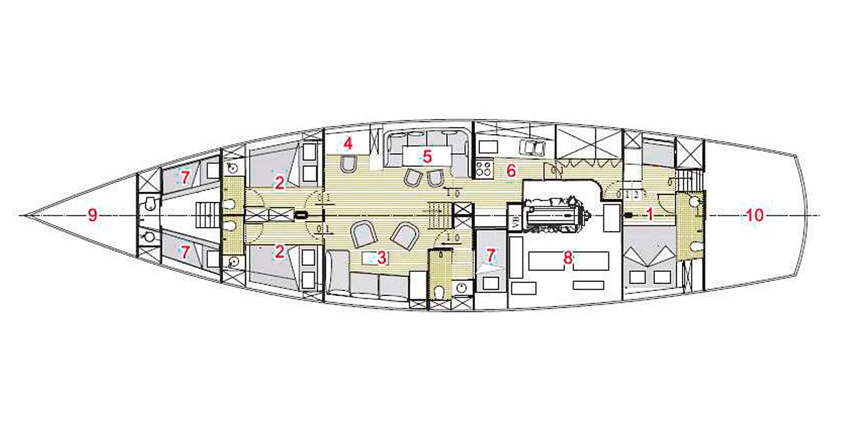 Аренда парусной яхты Aventure на Пхукете - план палубы